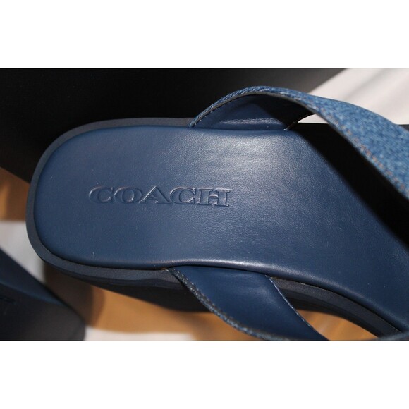 COACH SIGNATURE DENIM SCULPTED C THONG FLIP FLOP SANDALS NIB CHALK BLUE - Picture 6 of 8